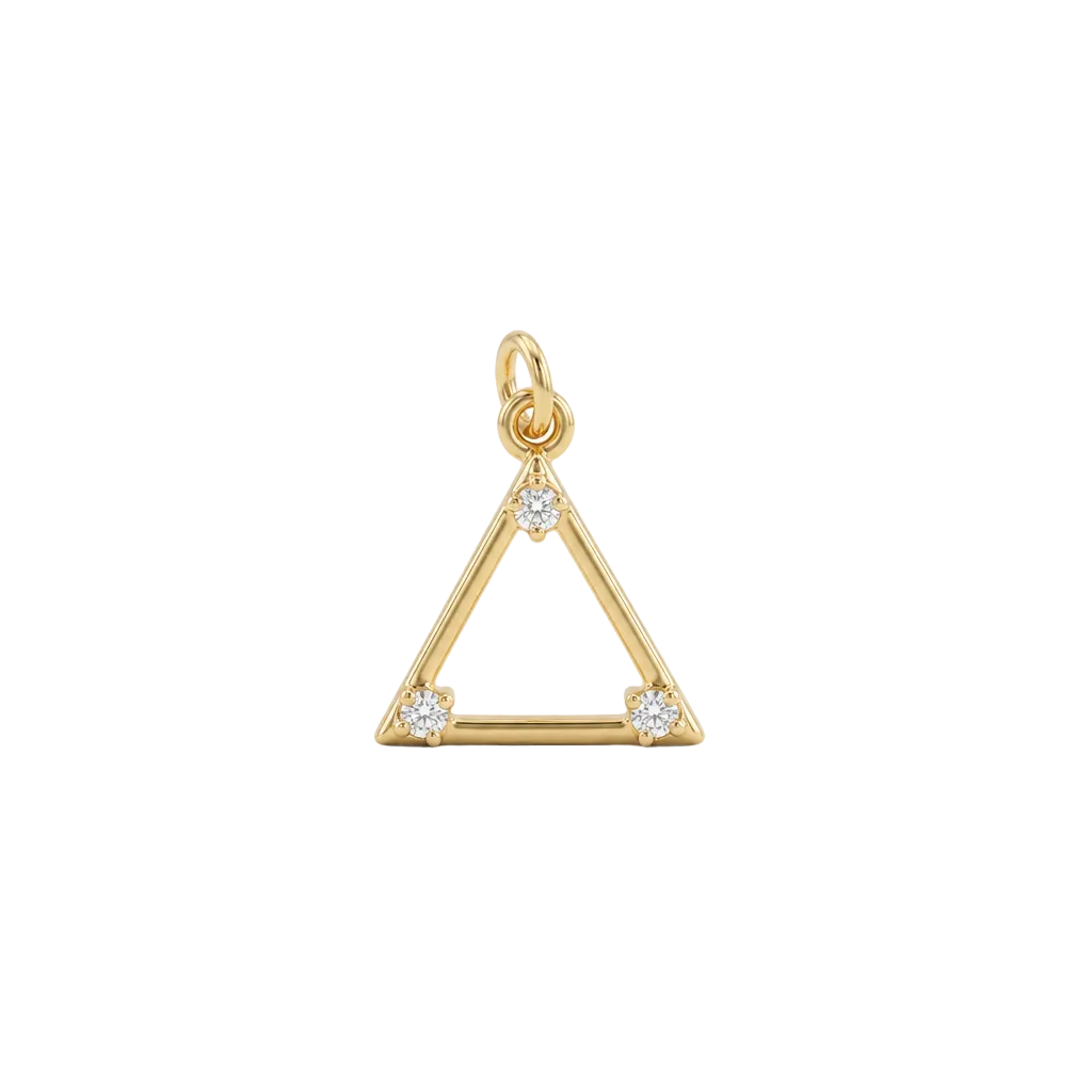 Gold triangle pendant outlined with sparkling diamond accents under Rs. 15,000