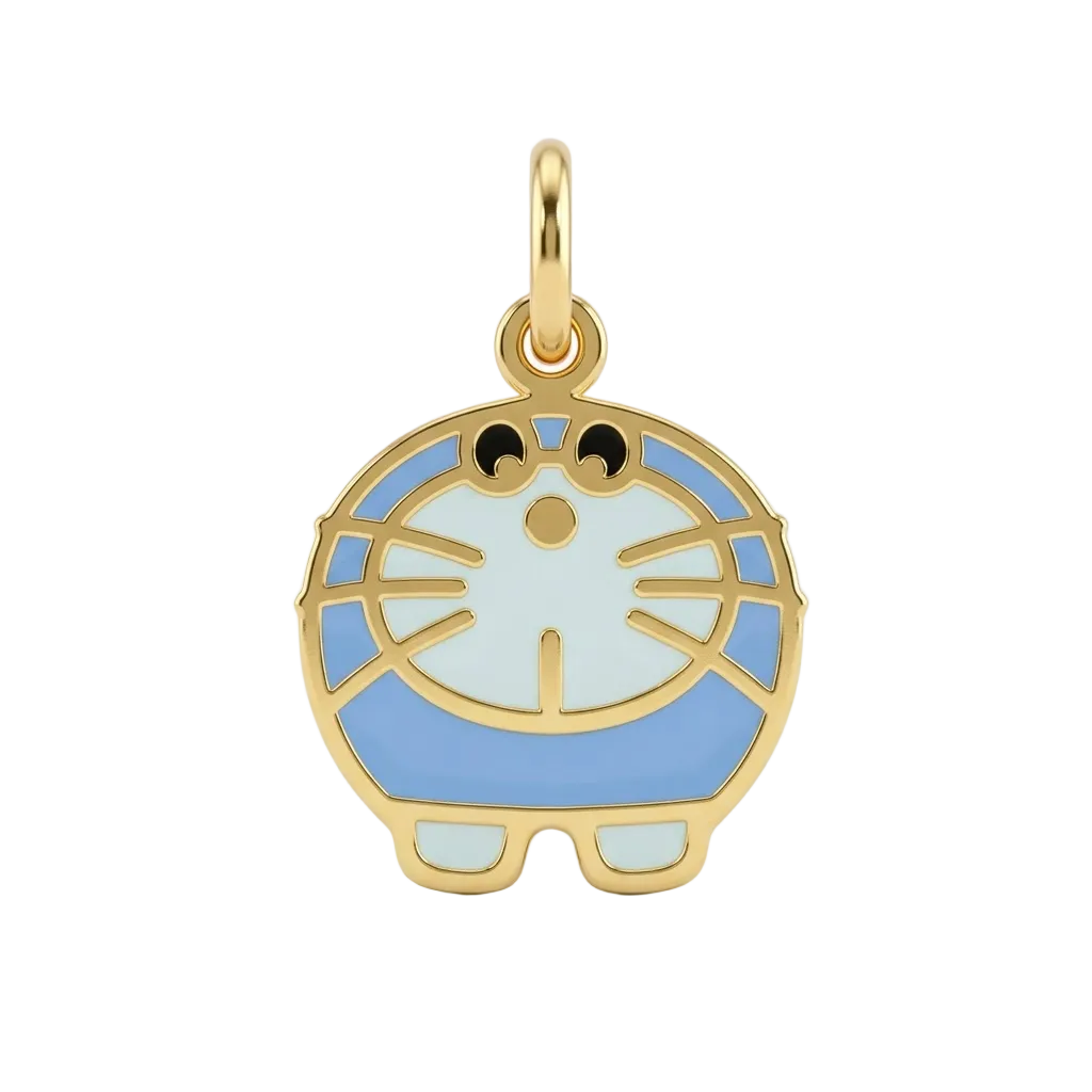 Gold Doraemon character pendant with blue and white enamel detailing.