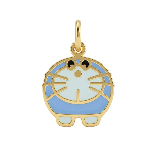 Gold Doraemon character pendant with blue and white enamel detailing.
