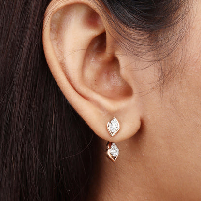 Caratly 18kt gold Teardrop Diamond Earring featuring a double drop design with two interconnected teardrop shapes fully set with pave diamonds.