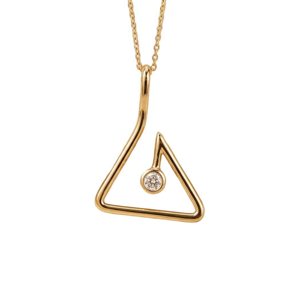Gold double triangle pendant on a chain, set with a sparkling centre diamond priced under Rs. 15,000