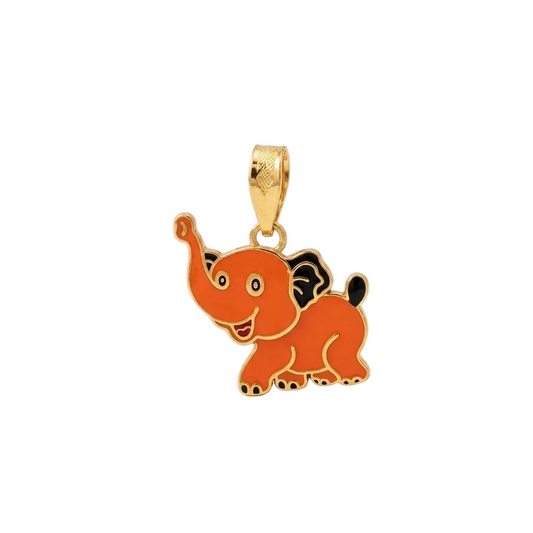 Gold elephant pendant with vibrant orange enamel detailing, priced under Rs. 40,000