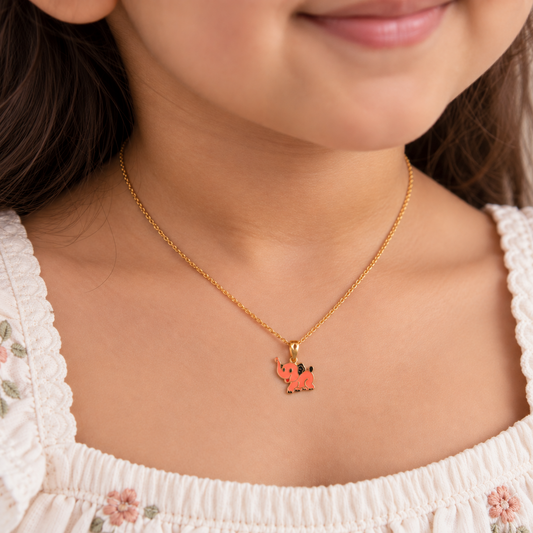Gold elephant pendant with vibrant orange enamel detailing, priced under Rs. 40,000
