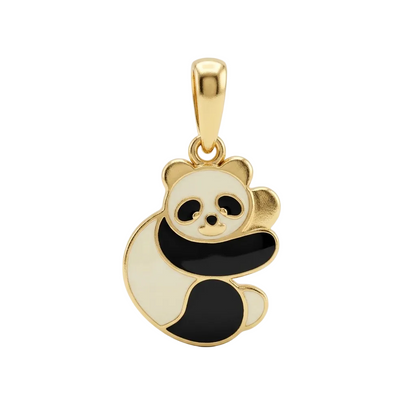 Gold panda charm pendant with black and white enamel detailing priced under Rs. 25,000