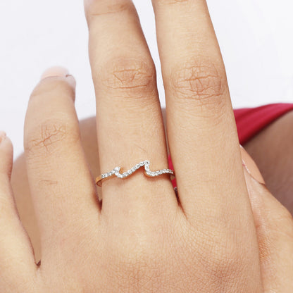 Caratly 18kt gold Wave Diamond Ring with 0.10ct diamond pave in a curved undulating wave band design under Rs. 30,000