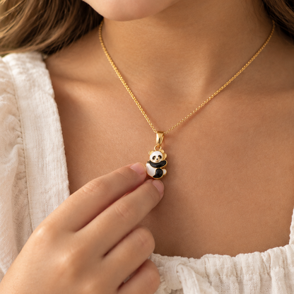 Gold panda charm pendant with black and white enamel detailing priced under Rs. 25,000