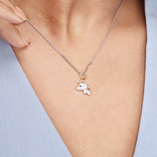 Caratly 18kt gold Dog Diamond Pendant featuring a cute dog silhouette charm fully set with pave diamonds under Rs. 30,000
