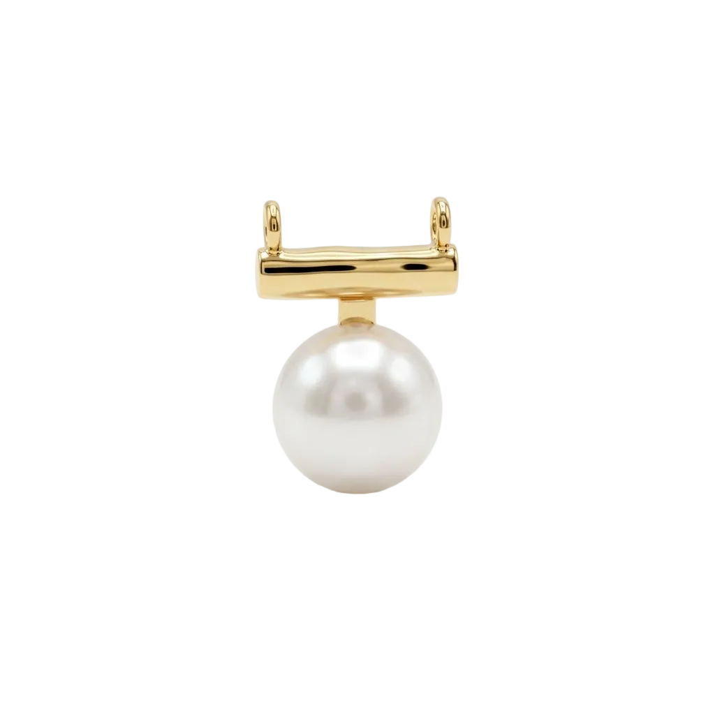 Gold bar-style pendant holding a large lustrous white pearl priced under Rs. 20,000