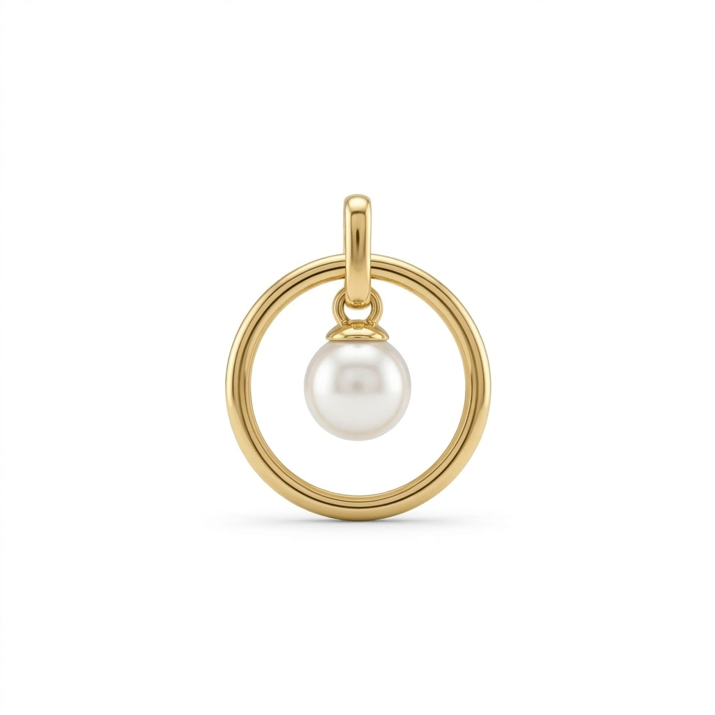 Gold circle pendant with a lustrous white pearl set at its centre. Minimal and cute gifts under Rs. 15,000