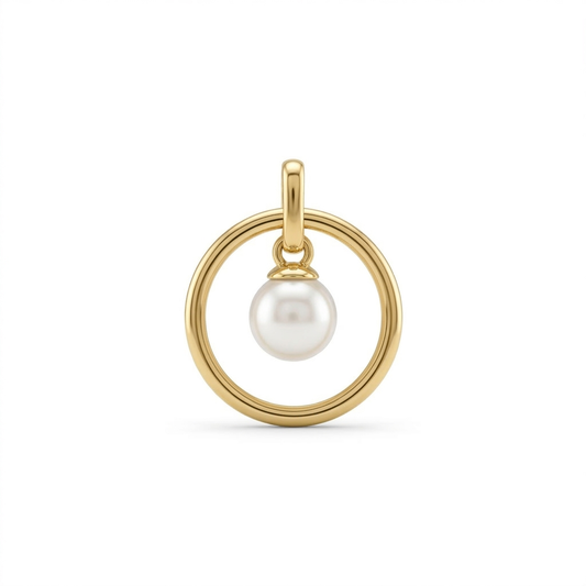 Gold circle pendant with a lustrous white pearl set at its centre. Minimal and cute gifts under Rs. 15,000