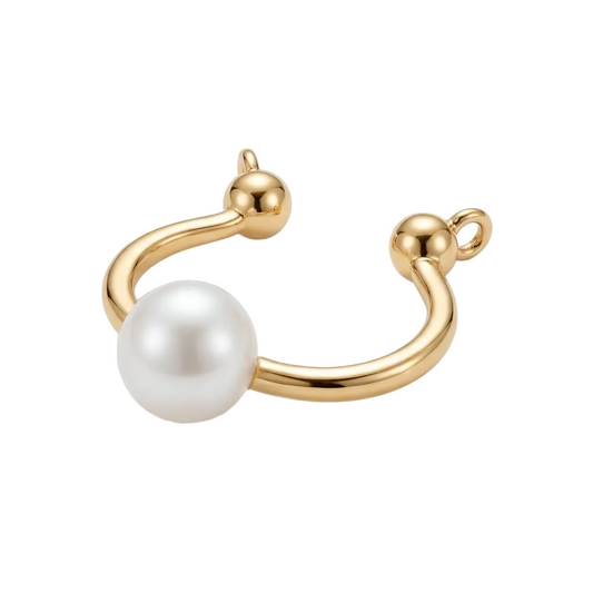 Gold curved open pendant with a smooth wrap design and a lustrous white pearl at one end priced under Rs. 23,000
