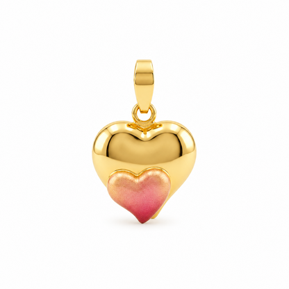 Gold puffed heart pendant with a pink enamel gradient at the base