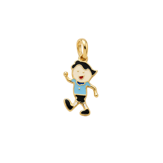 Gold running boy charm pendant with blue and black enamel detailing under Rs. 20,000