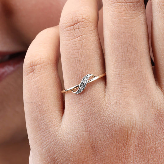 Caratly 18kt gold S Diamond Ring with 0.04ct diamond pave in a gentle S-wave band design under 20,000