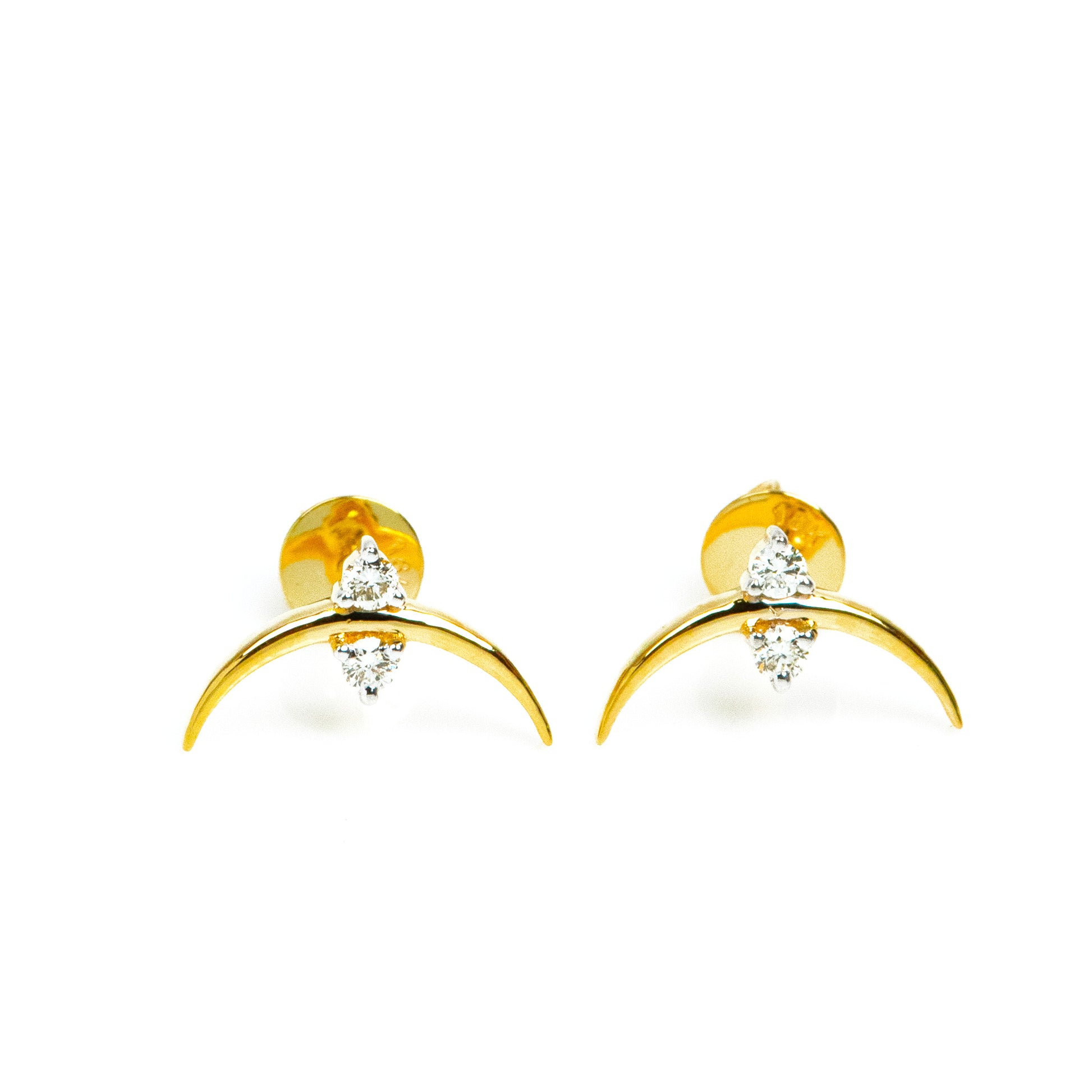 Caratly 18kt gold U Diamond Earring with 0.09ct diamond accent centered on a curved gold bar stud design under Rs. 22,500