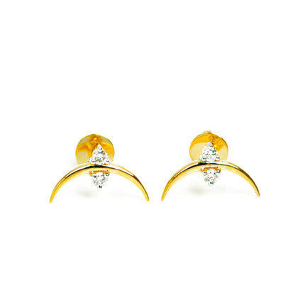 Caratly 18kt gold U Diamond Earring with 0.09ct diamond accent centered on a curved gold bar stud design under Rs. 22,500