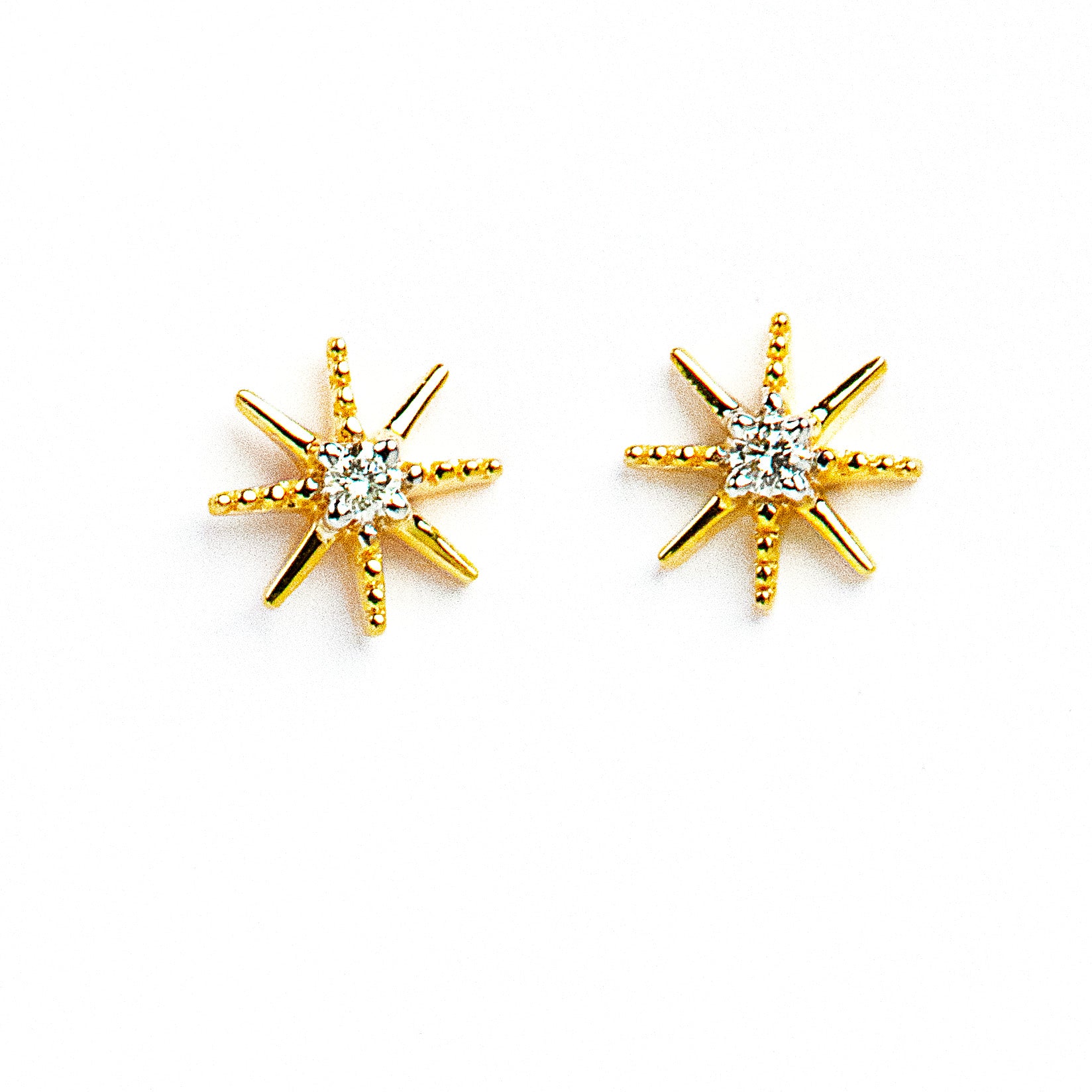 Caratly 18kt gold Sun Diamond Earring with 0.04ct diamond center in a multi-pointed sunburst stud design under Rs. 20,000