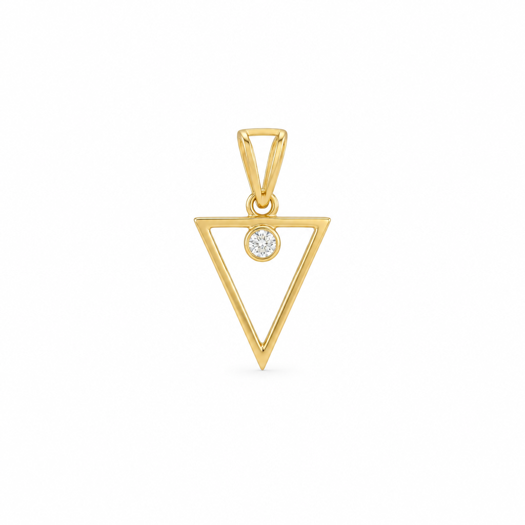 Gold inverted triangle pendant set with a sparkling diamond accent priced under Rs. 15,000