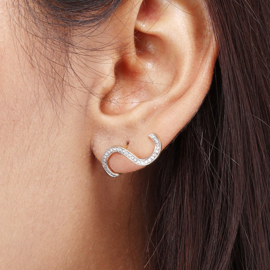 Caratly 18kt gold S Diamond Earring featuring a fluid, wave-shaped ear climber design fully set with 0.25ct pave diamonds under Rs. 60,000