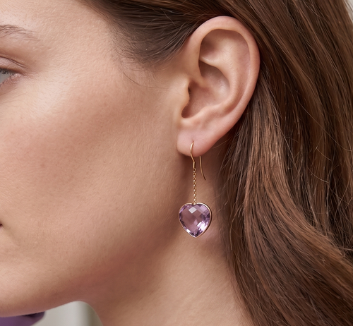 Heart Amethyst Gold Earring