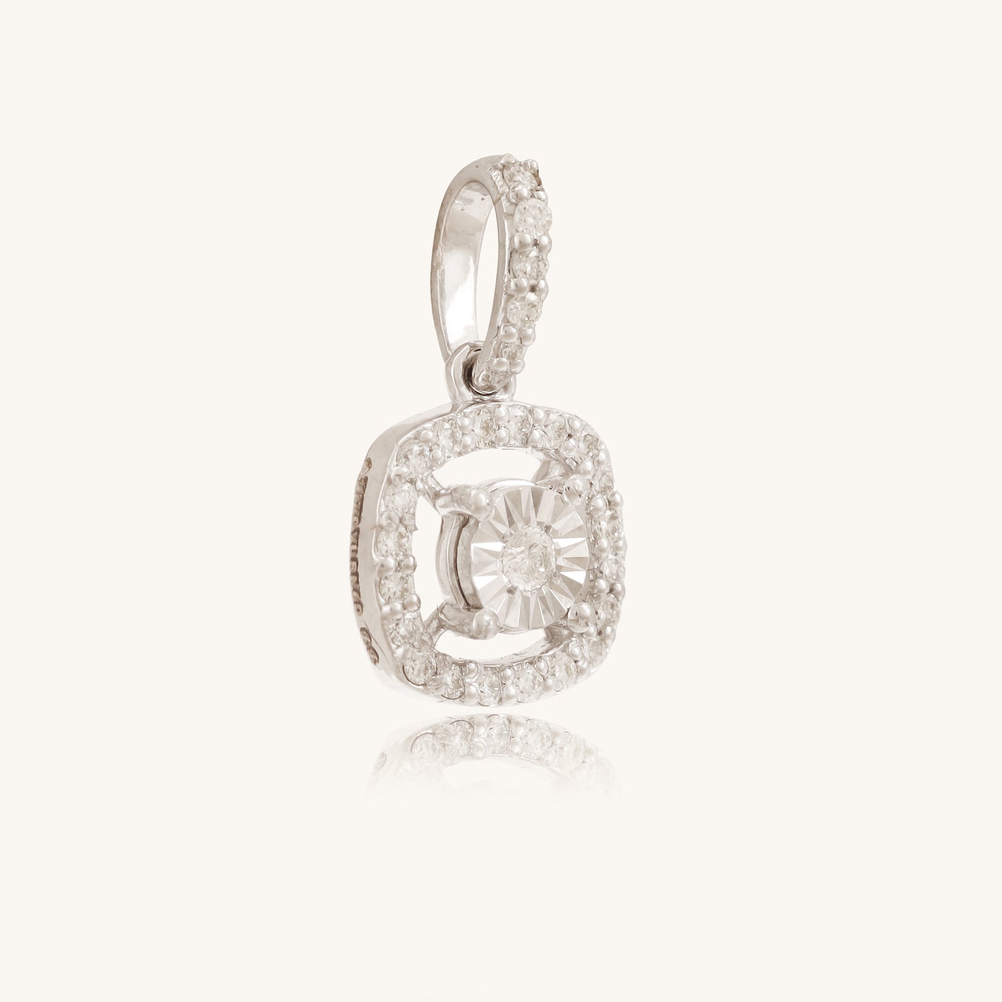 Caratly 18kt gold Pressure Diamond Pendant featuring a 0.19ct diamond cushion halo and a pressure-set illusion center attached to a delicate chain under Rs. 40,000