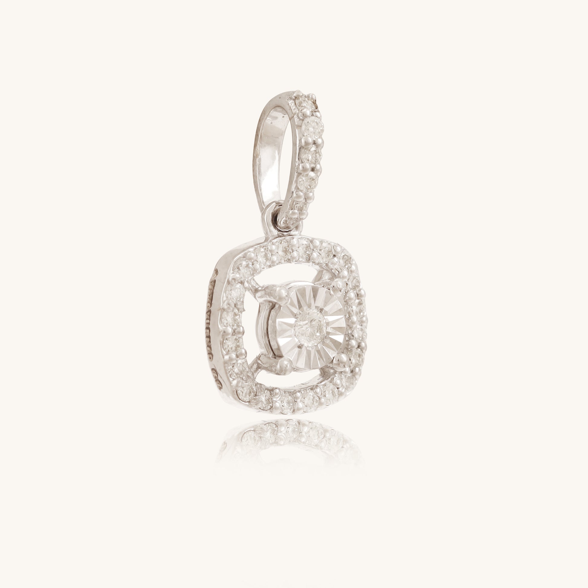 Caratly 18kt gold Pressure Diamond Pendant featuring a 0.19ct diamond cushion halo and a pressure-set illusion center attached to a delicate chain under Rs. 40,000