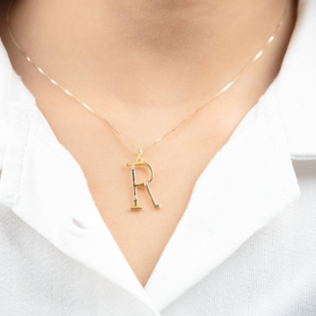 Caratly 18kt gold Letter R Diamond Pendant with 0.02ct diamond accent initial charm under Rs. 30,000