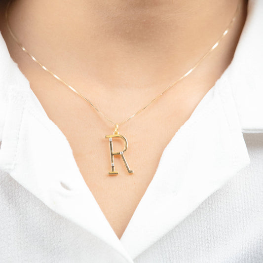 Caratly 18kt gold Letter R Diamond Pendant with 0.02ct diamond accent initial charm under Rs. 30,000