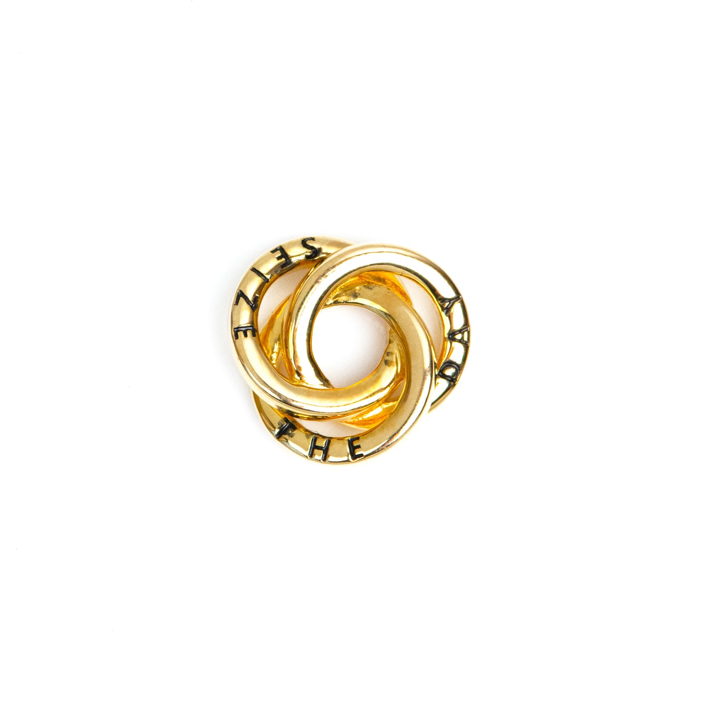Caratly 18kt gold Seize the Day Pendant with interlocking ring love knot design and engraved text under Rs. 40,000