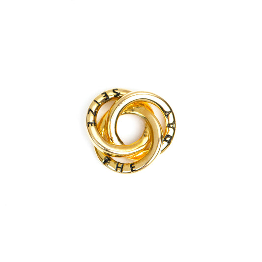 Caratly 18kt gold Seize the Day Pendant with interlocking ring love knot design and engraved text under Rs. 40,000