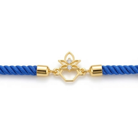 Blue rope men's diamond bracelet with an 18kt gold Kalash-shaped floral charm under Rs. 15,000
