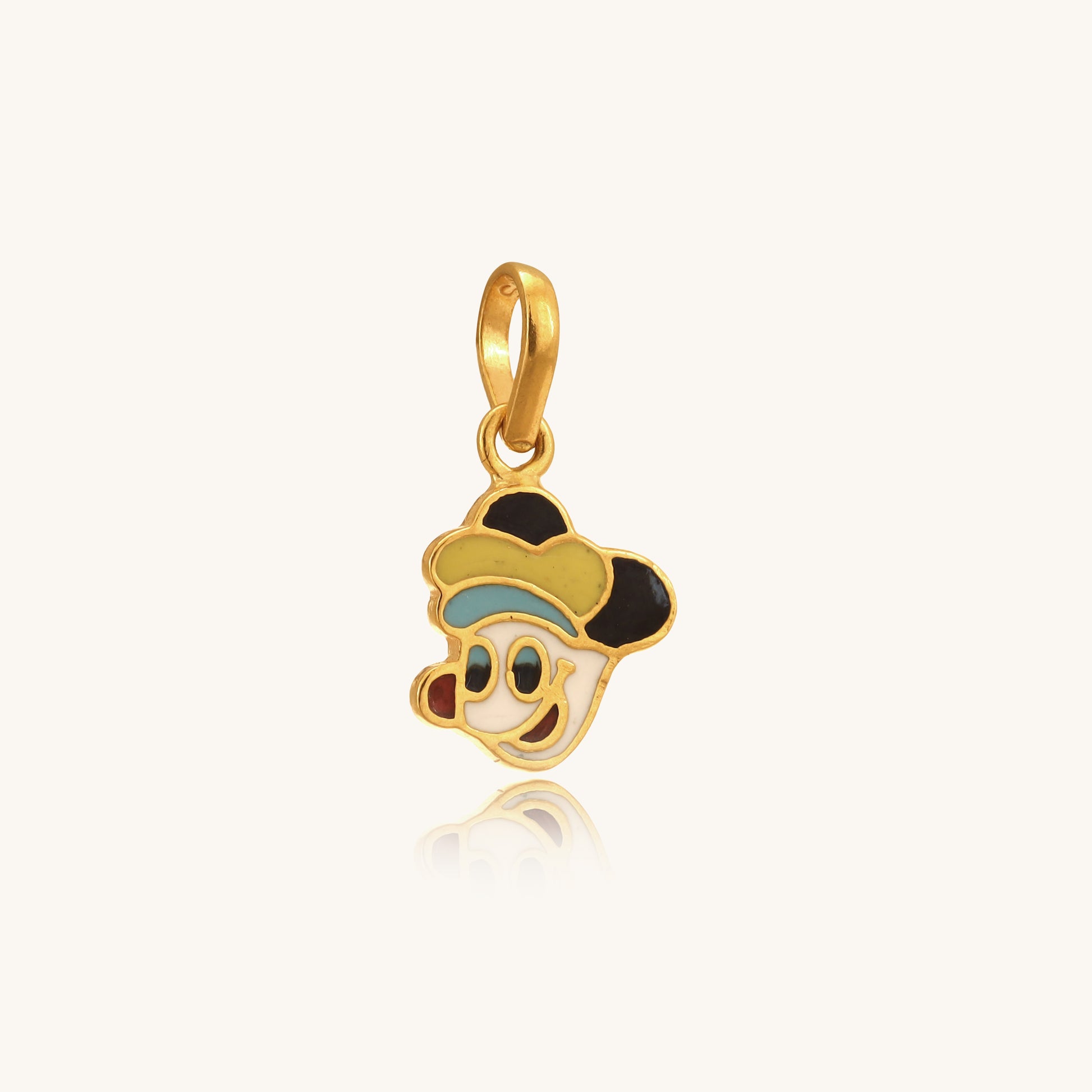 Caratly 22kt gold Mickey Mouse Pendant featuring a classic Mickey head shape with black enamel details on the face and ears. A cute gift for babies under Rs. 25,000