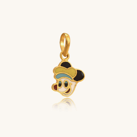 Caratly 22kt gold Mickey Mouse Pendant featuring a classic Mickey head shape with black enamel details on the face and ears. A cute gift for babies under Rs. 25,000