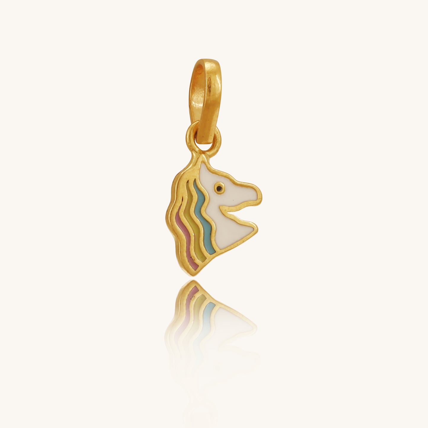 Caratly 22kt gold Unicorn Baby Pendant featuring a small unicorn head charm decorated with pastel enamel stripes under Rs. 20,000