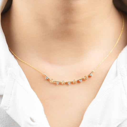 Caratly Dainty Diamond Necklace 18kt gold curved smile pendant with 0.14ct natural diamonds for daily wear or gifting under Rs. 60000