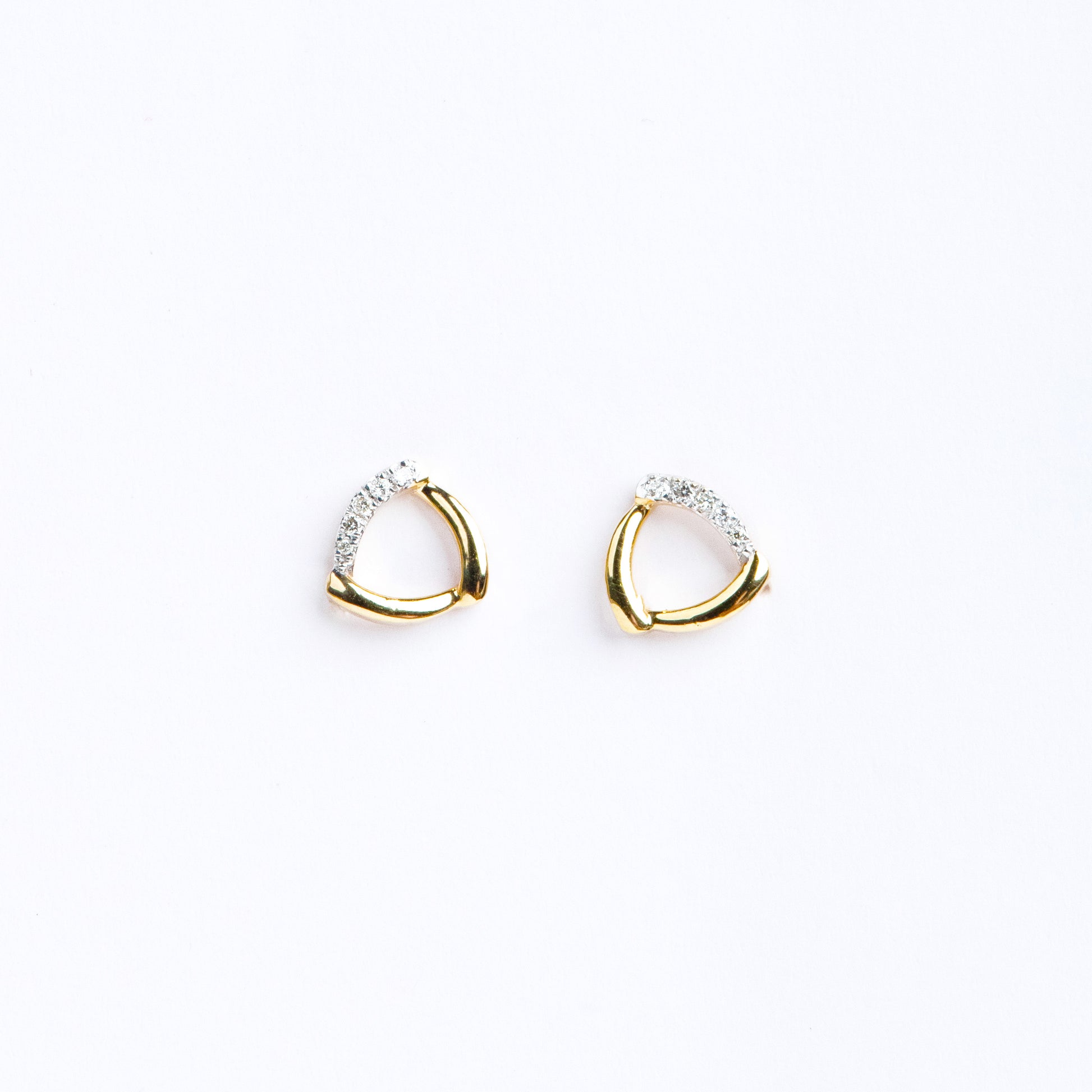 Caratly 18kt gold Daily Diamond Earring with 0.04ct diamond open soft triangle design, minimalist studs under Rs. 30,000