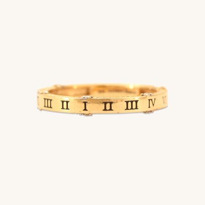Caratly 18kt gold Band Diamond Ring featuring engraved Roman numerals and flush-set 0.09ct diamonds spaced evenly around the band under Rs. 40,000