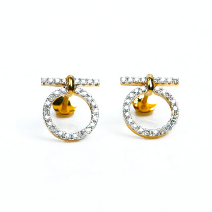 Caratly 18kt gold Glam Diamond Earring with 0.29ct pave diamonds in a geometric circle and bar drop design under Rs. 70,000