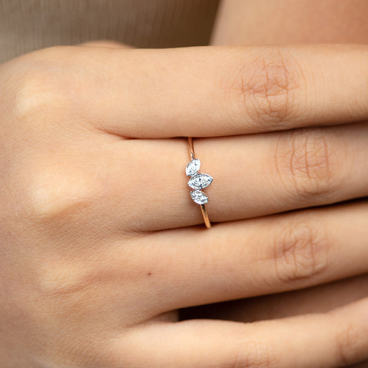 Caratly 18kt gold Diamond Leafy Ring with 0.05ct marquise-shape leaf design minimalist band ubder Rs. 30,000