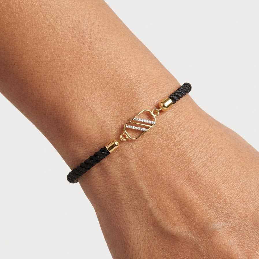 Black cord men's bracelet with an 18kt gold rectangular and diamond charm under Rs. 15,000