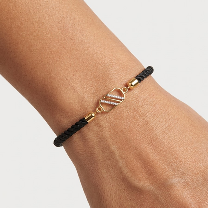 Black cord men's bracelet with an 18kt gold rectangular and diamond charm under Rs. 15,000