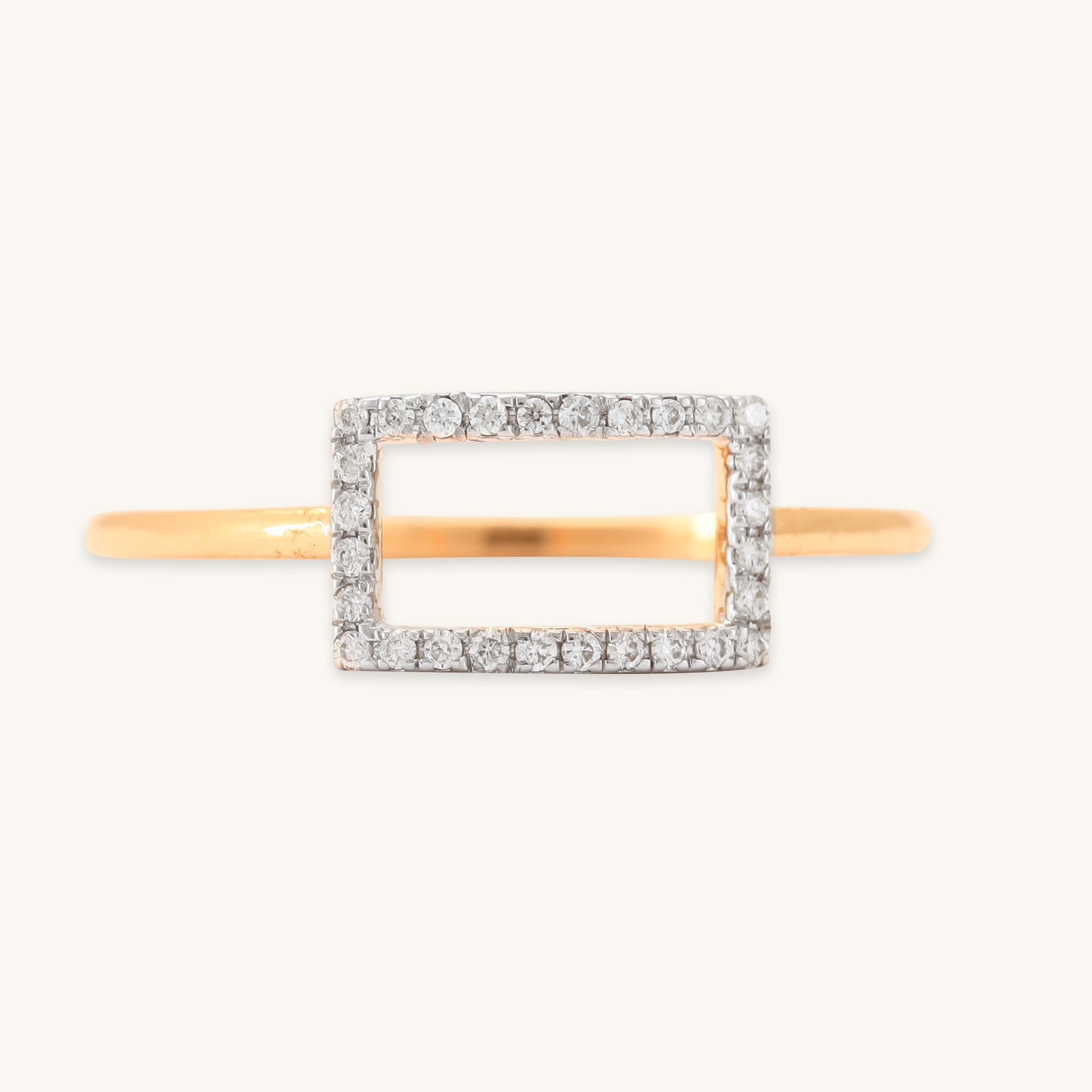Caratly 18kt gold Box Diamond Ring with 0.07ct diamond pave in an open rectangular geometric frame design under Rs. 30,000