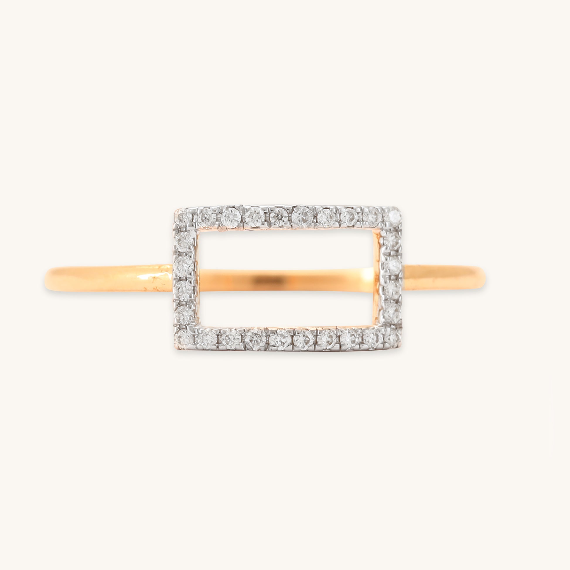 Caratly 18kt gold Box Diamond Ring with 0.07ct diamond pave in an open rectangular geometric frame design under Rs. 30,000