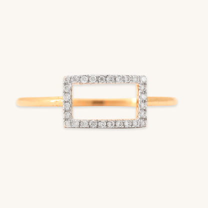 Caratly 18kt gold Box Diamond Ring with 0.07ct diamond pave in an open rectangular geometric frame design under Rs. 30,000