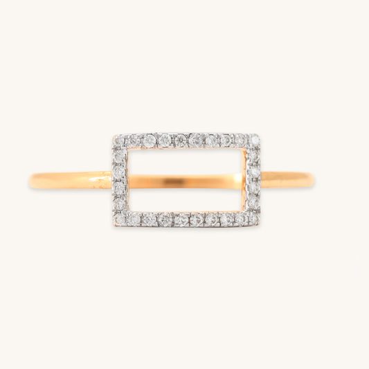 Caratly 18kt gold Box Diamond Ring with 0.07ct diamond pave in an open rectangular geometric frame design under Rs. 30,000