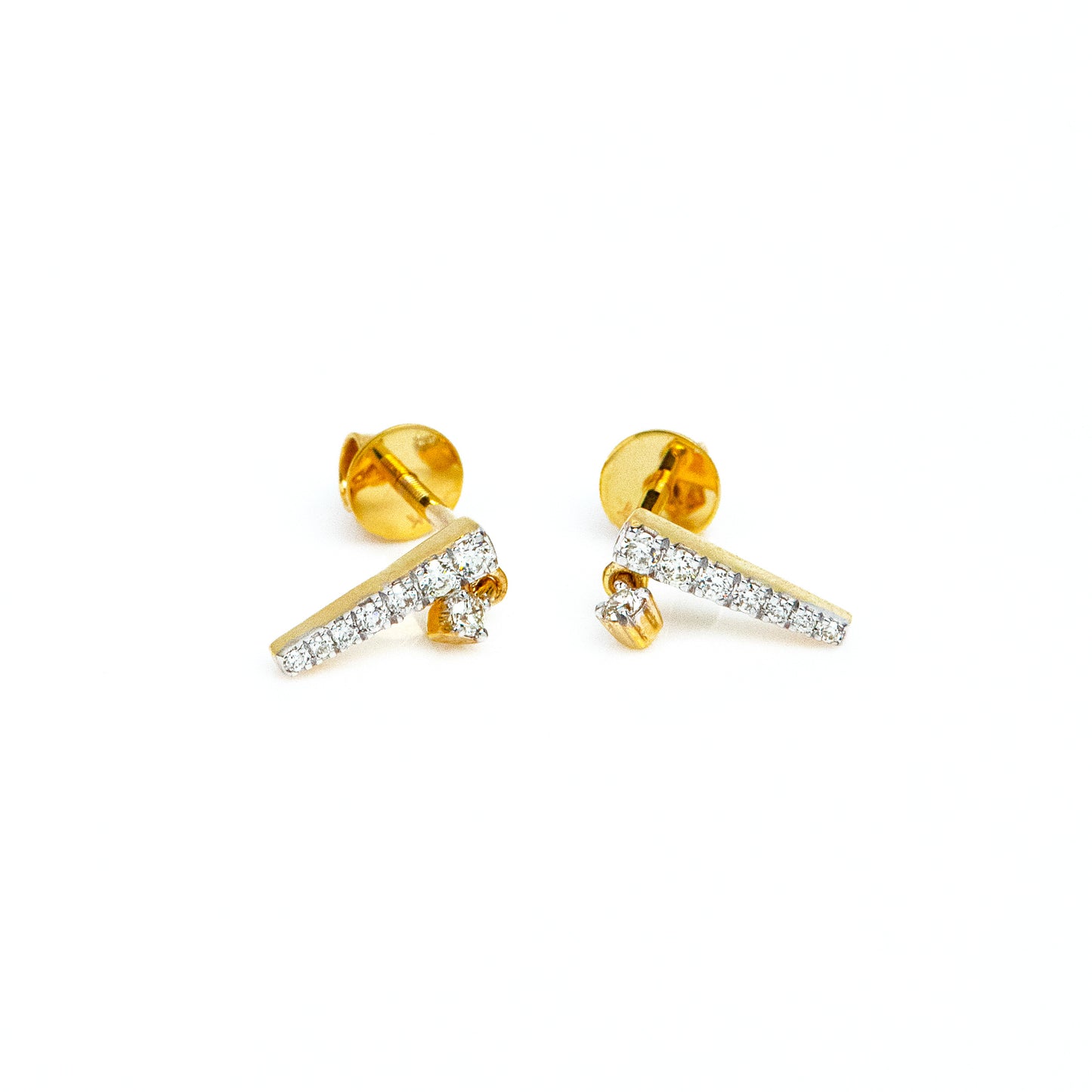 Caratly 18kt gold Dangling Diamond Earring with 0.13ct diamond linear bar drop design, minimalist gift for her under 40,000