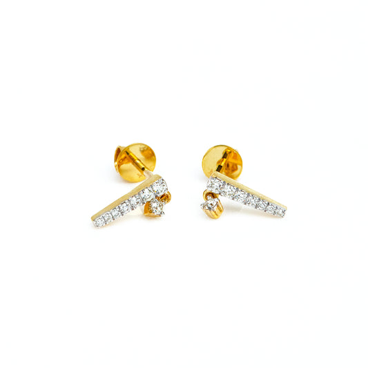 Caratly 18kt gold Dangling Diamond Earring with 0.13ct diamond linear bar drop design, minimalist gift for her under 40,000