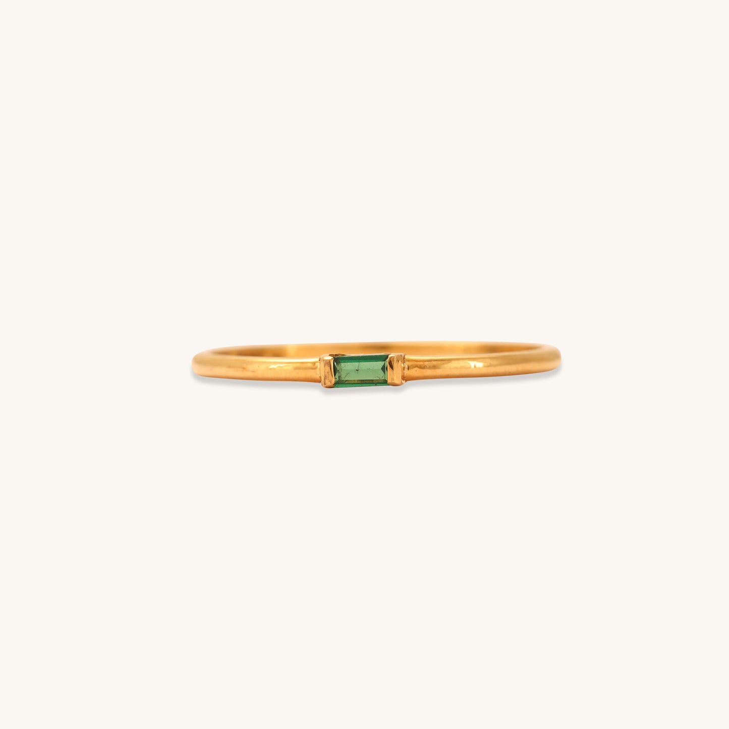 Caratly 18kt gold Emerald Green Ring with 0.02ct baguette-cut green gemstone in a minimalist east-west band design under Rs. 15,000