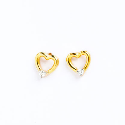 Caratly 18kt gold Heart-Stud Earring with 0.02ct diamond accent in a minimalist open heart silhouette, minimal affordable gifts for her under Rs. 20,000