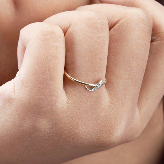 Caratly 18kt gold S Diamond Ring with 0.04ct diamond pave in a gentle S-wave band design under 20,000